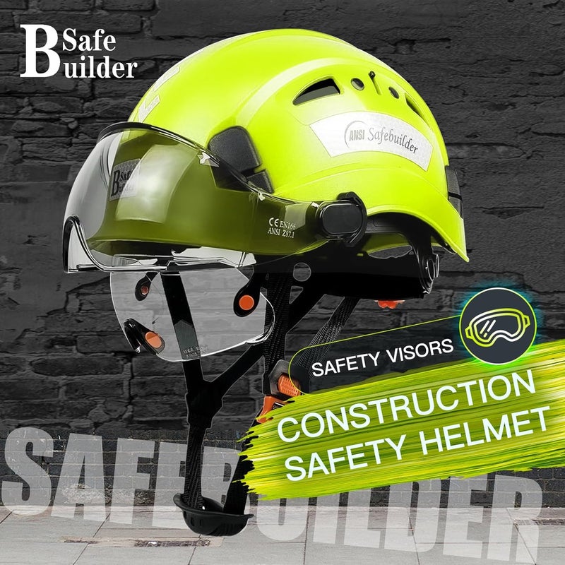 SAFEBUILDER Industrial Safety Helmet with Visor ABS Hard Hat with Visor Adjustable Ventilation Hardhats Construction Head Protection ANSI Z89.1 - Image 3